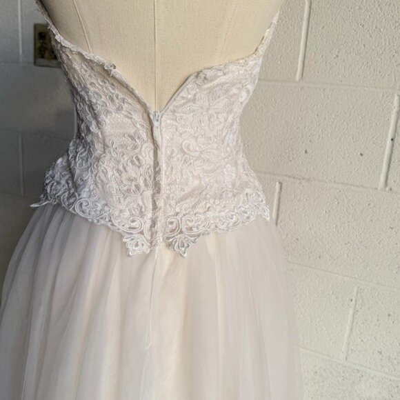 Vintage Jessica McClintock White Princess Beaded Halter Wedding Dress Size 6 - Picture 5 of 10